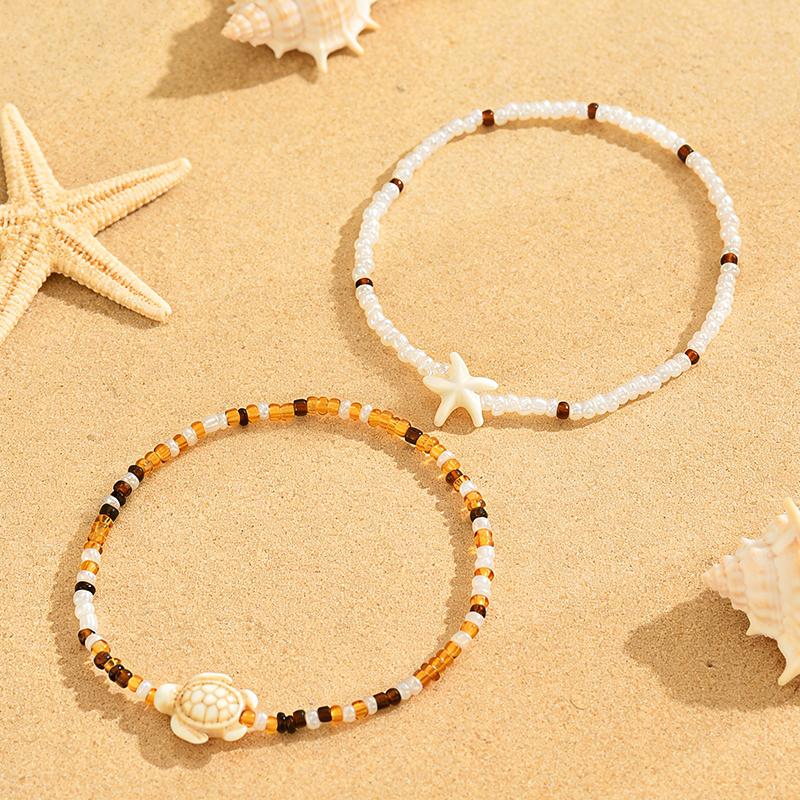 2pc Women's Bohemian Style Anklet Set with Starfish